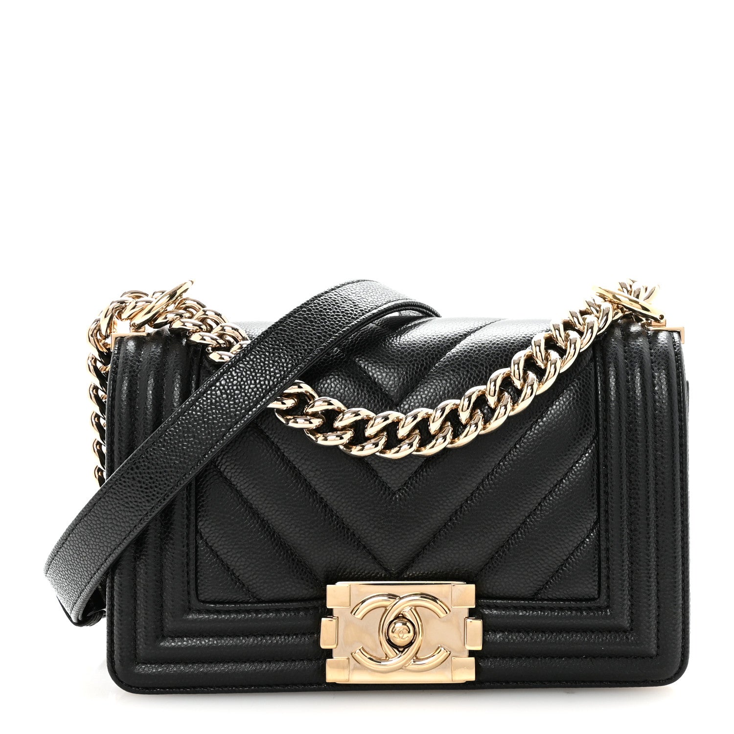 Chanel Caviar Chevron Quilted Small Boy Flap Black 1 of 10