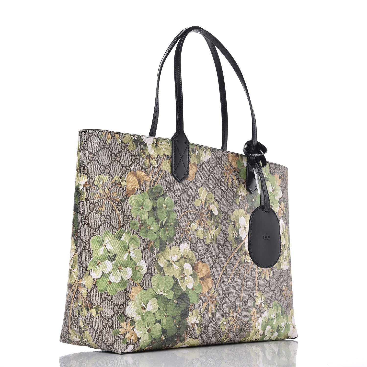 Gucci GG Supreme Monogram Blooms Medium Reversible Tote Beige New Military Black 5 of 9