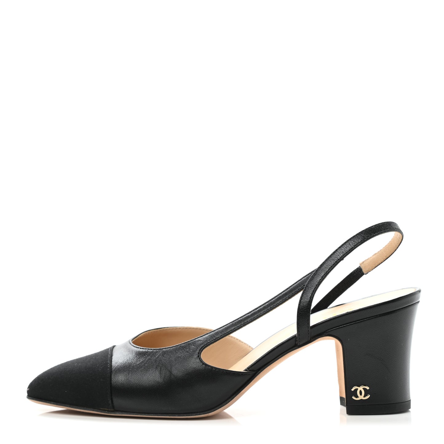 Goatskin Grosgrain Cap Toe CC Slingback Pumps 37.5 Black