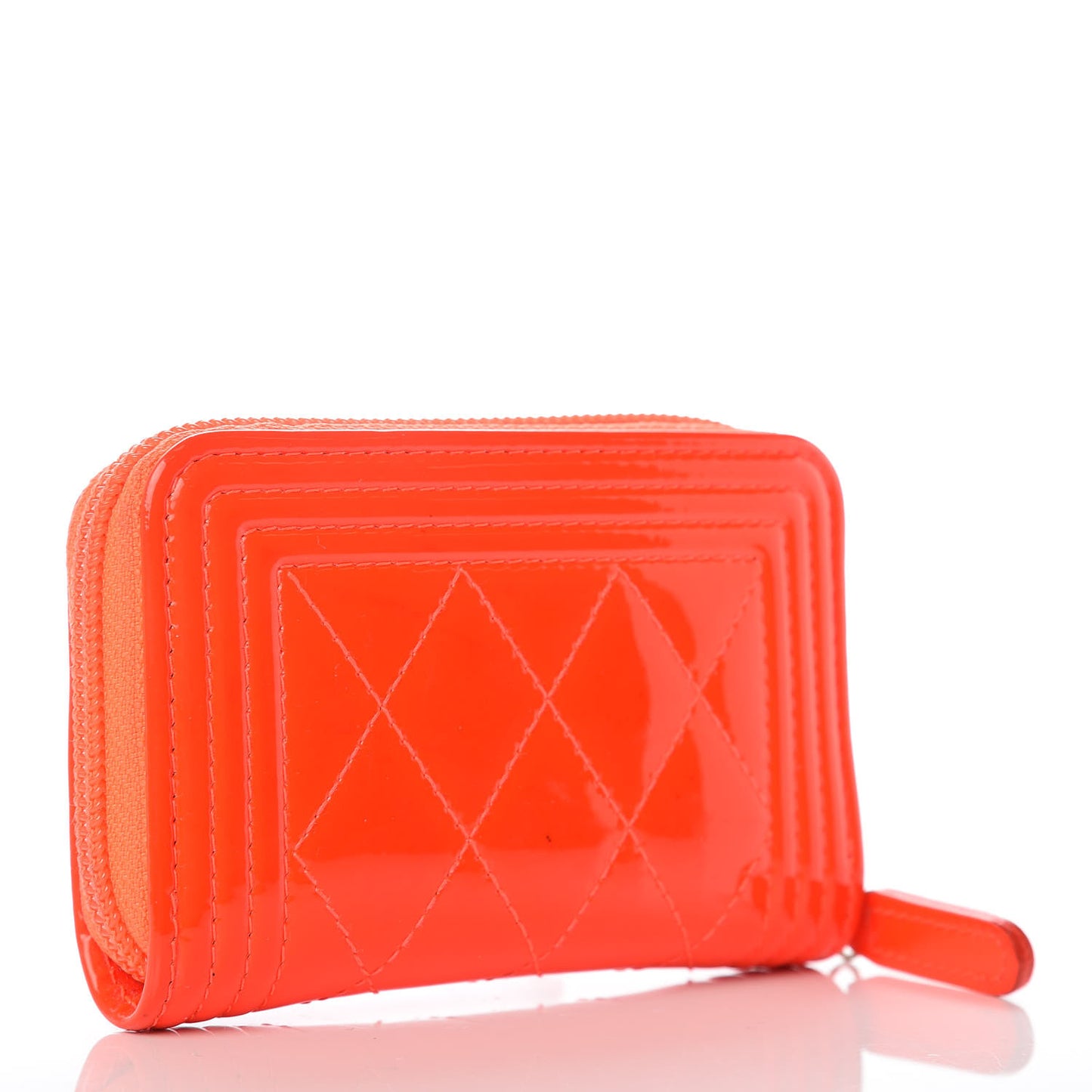 Patent Quilted Boy Zip Around Coin Purse Wallet Orange