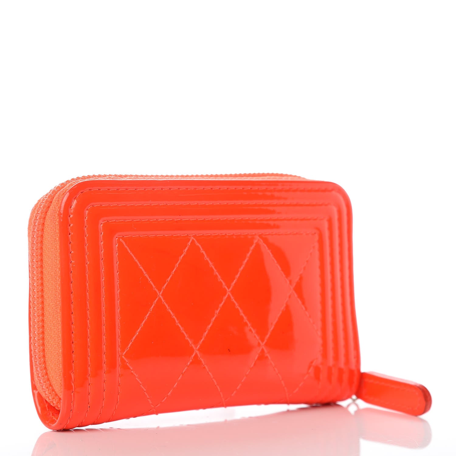 Chanel Patent Quilted Boy Zip Around Coin Purse Wallet Orange 3 of 15