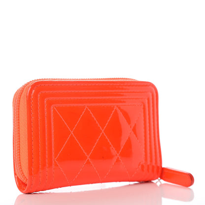 Chanel Patent Quilted Boy Zip Around Coin Purse Wallet Orange 3 of 15