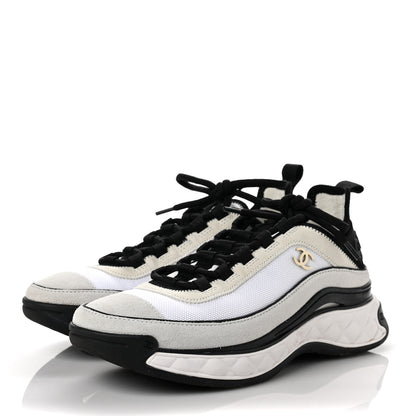 Chanel Velvet Calfskin Mixed Fibers CC Sneakers 38 White Black 3 of 9