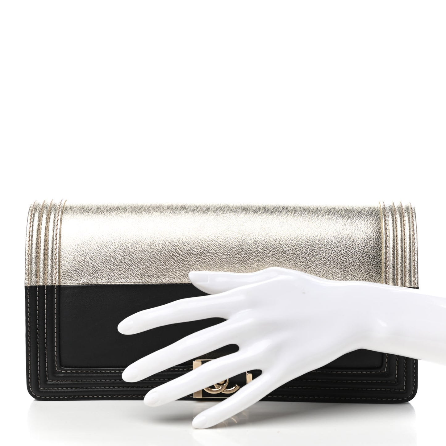 Metallic Goatskin Calfskin Boy Flap Clutch Gold Black