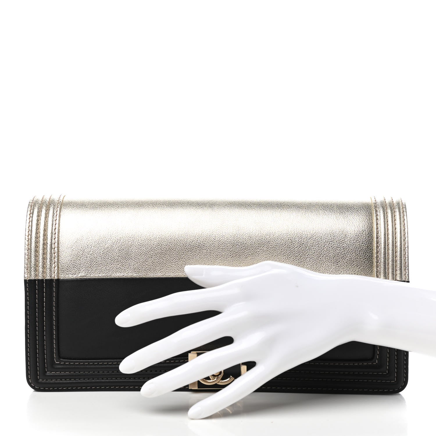 Chanel Metallic Goatskin Calfskin Boy Flap Clutch Gold Black 2 of 8