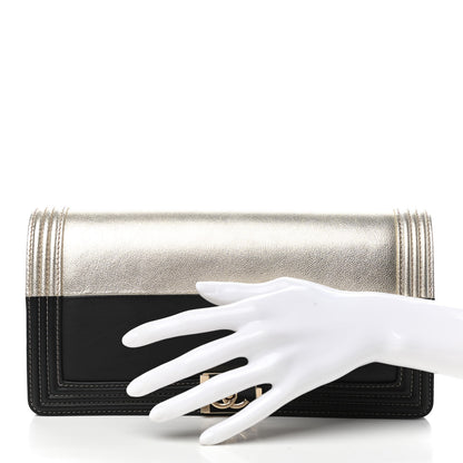 Chanel Metallic Goatskin Calfskin Boy Flap Clutch Gold Black 2 of 8