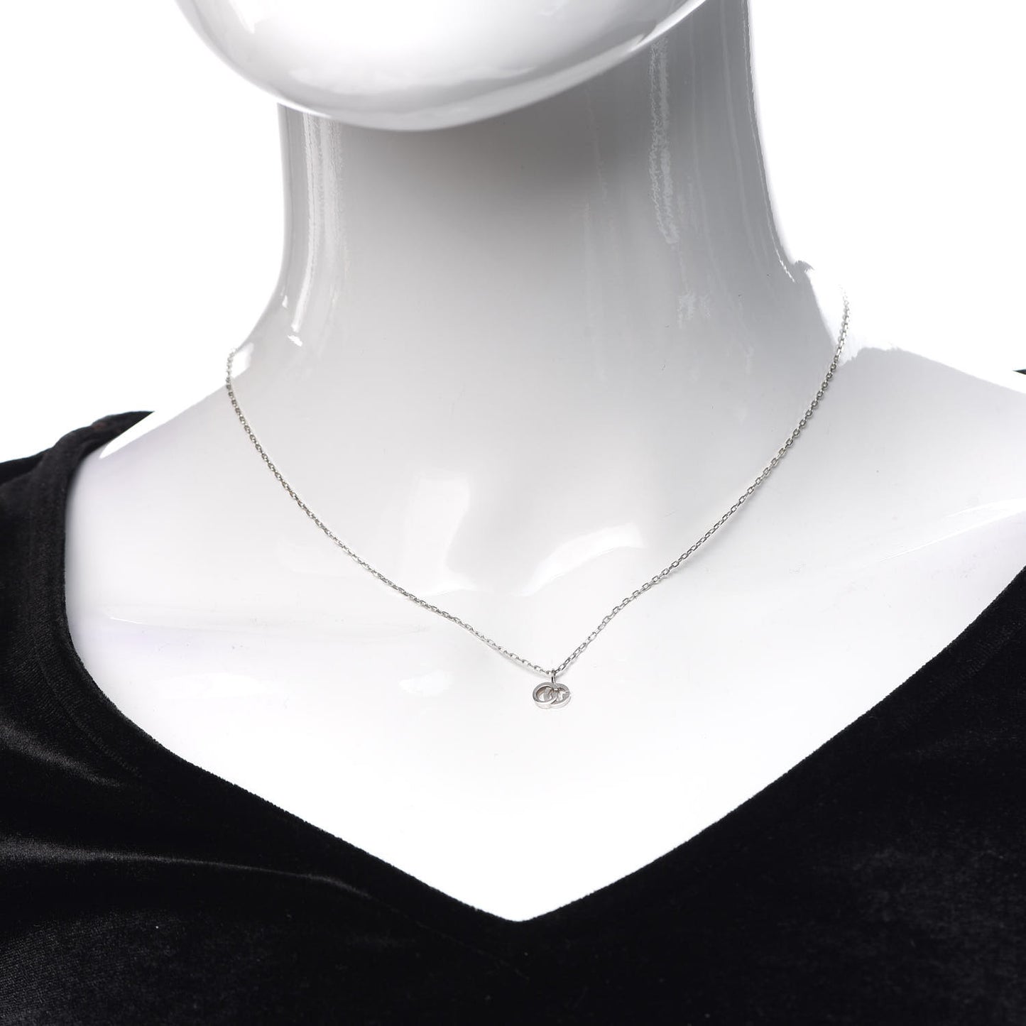 18K White Gold Diamond Running G Pendant Necklace