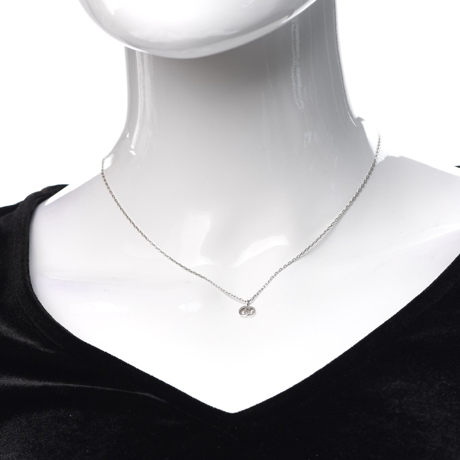 Gucci 18K White Gold Diamond Running G Pendant Necklace 2 of 6
