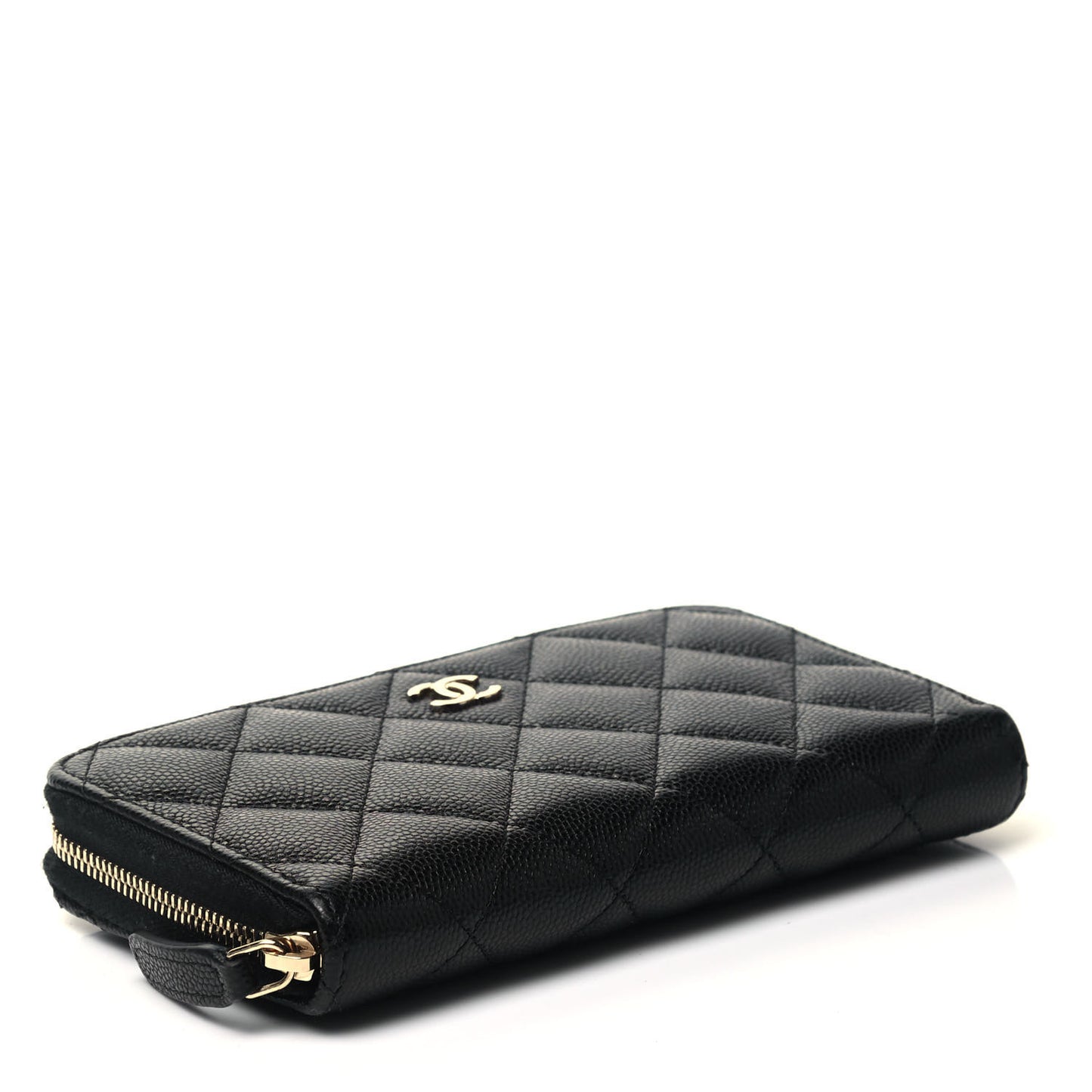 Caviar Quilted Small Zip Around Wallet Black
