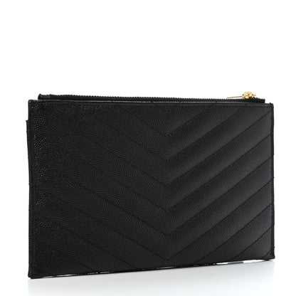 Saint Laurent Grain De Poudre Chevron Monogram Bill Pouch Black 2 of 4