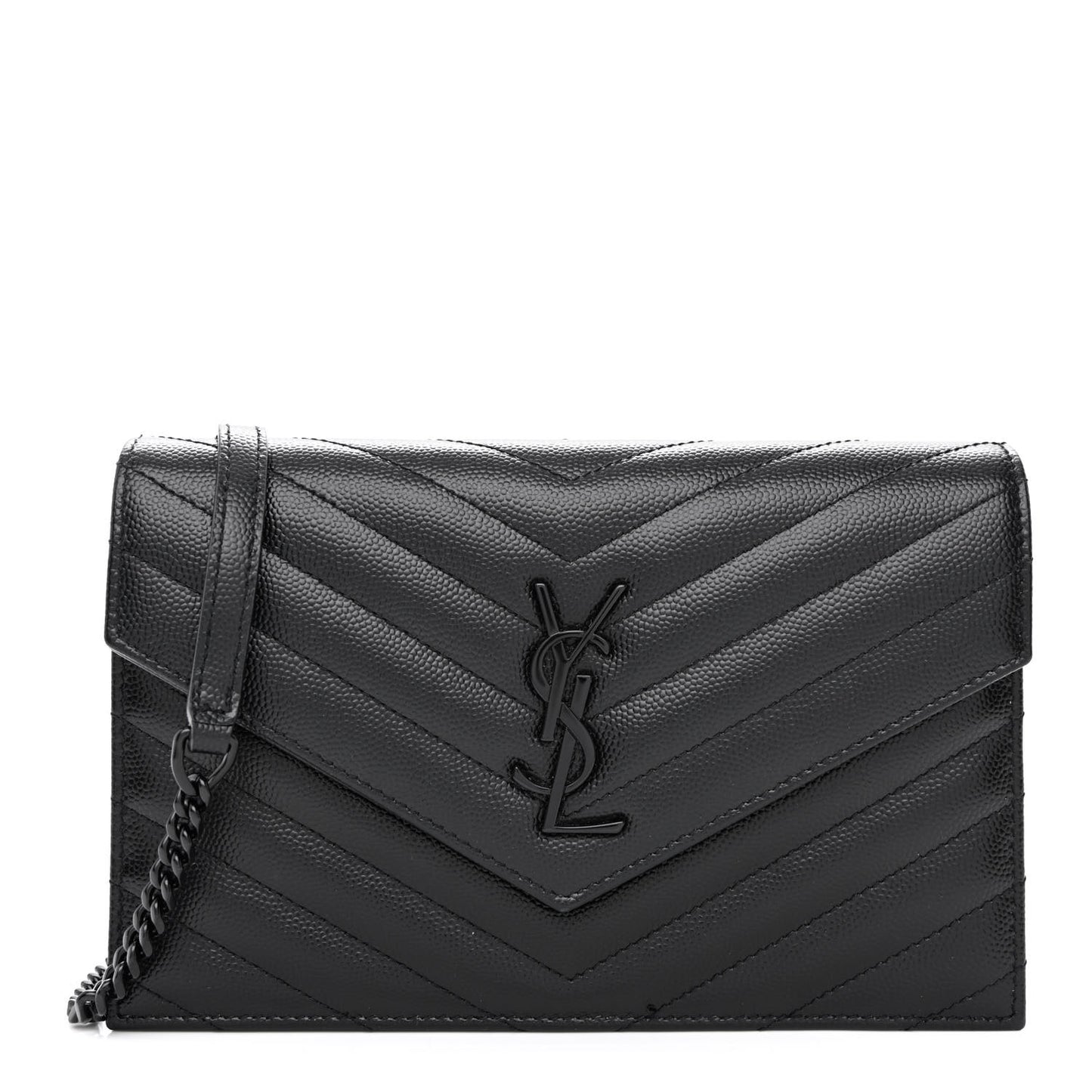 Grain De Poudre Matelasse Chevron Monogram Monochrome Envelope Chain Wallet Black