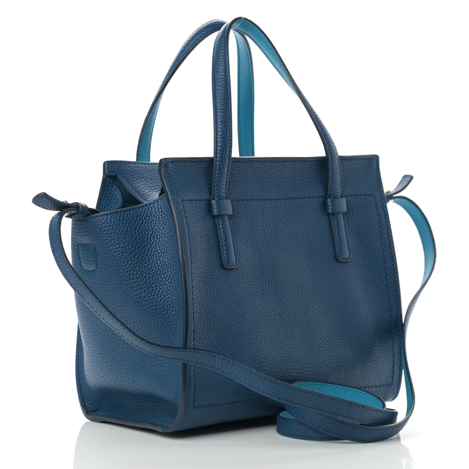 Salvatore Ferragamo Hammered Calfskin Double Handle Small Amy Tote Blue 3 of 10