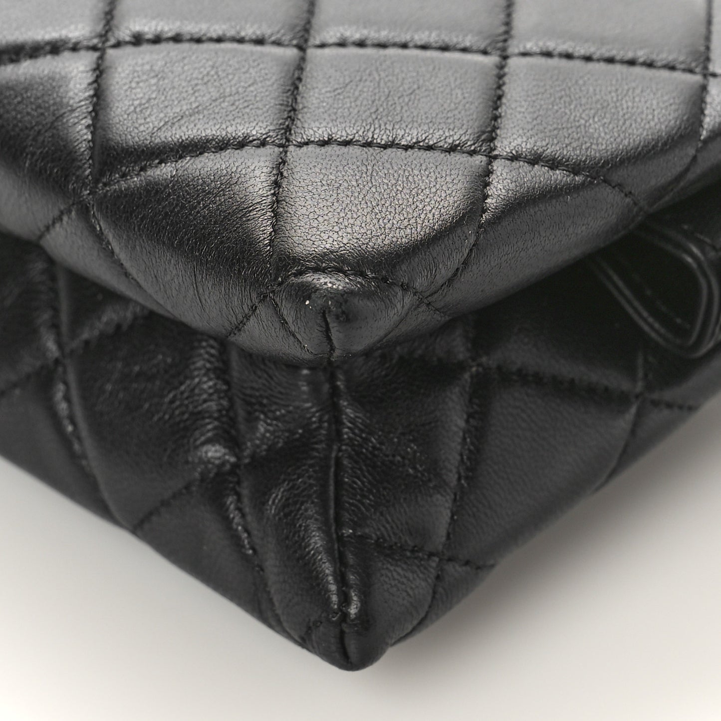 Lambskin Coco Charms Quilted Pouch Bag Black