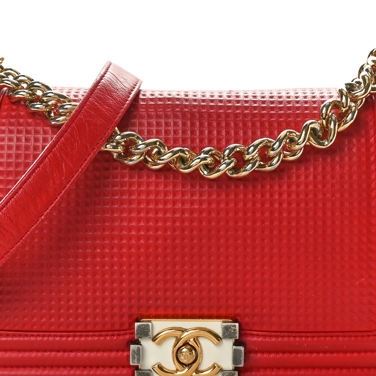 Lambskin Embossed Medium Boy Cube Flap Red