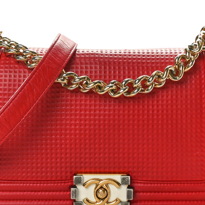 Chanel Lambskin Embossed Medium Boy Cube Flap Red 8 of 15