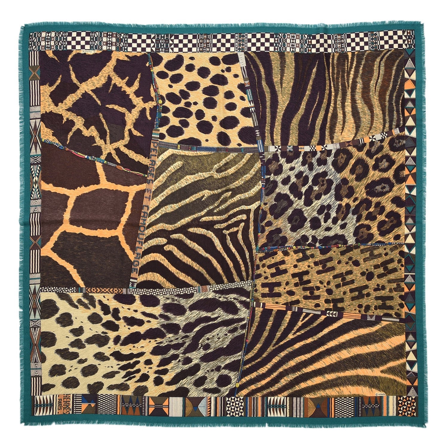 Hermes Cashmere Silk Pelages et Camouflage Fringed Scarf 90 1 of 4