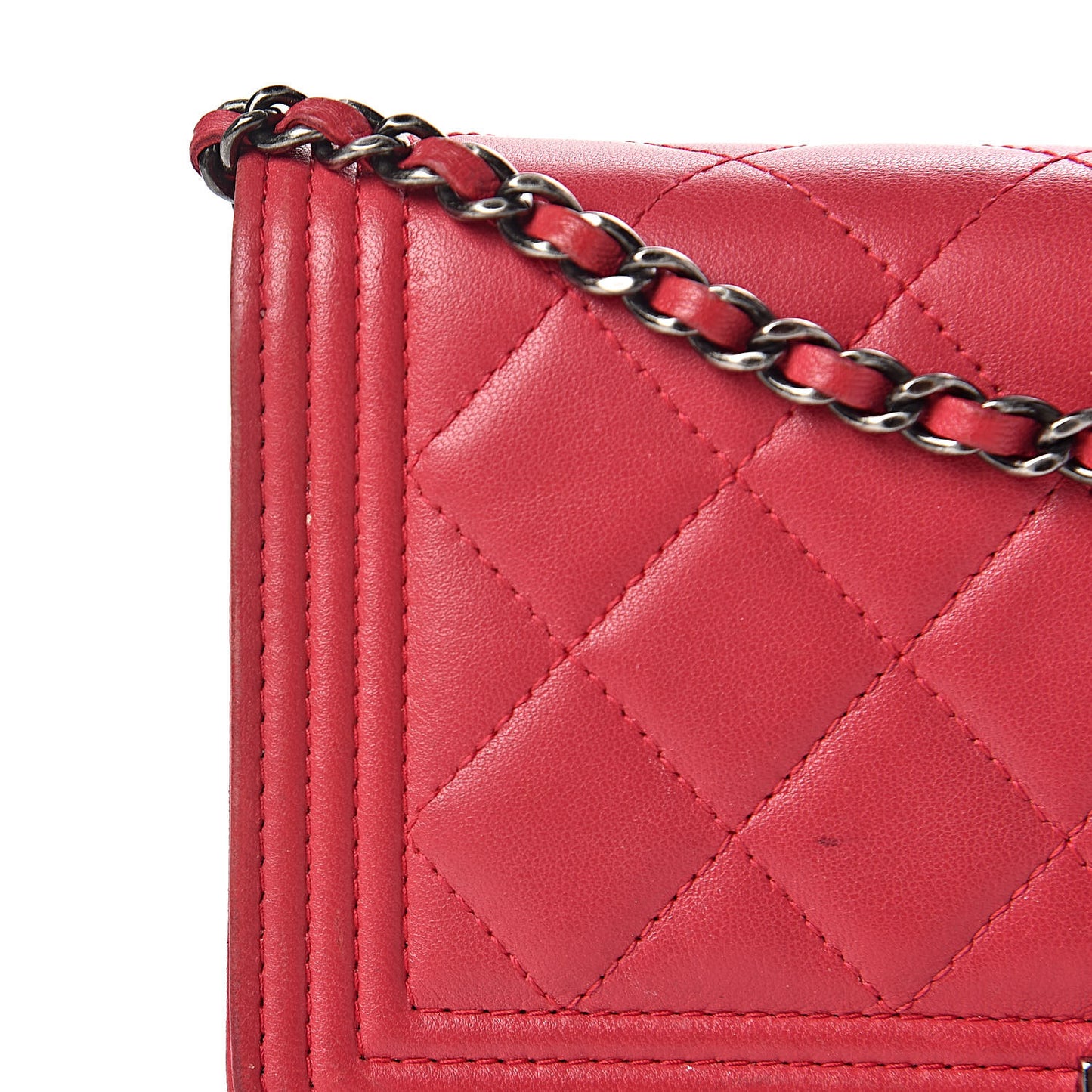 Calfskin Quilted Boy Wallet On Chain WOC Red