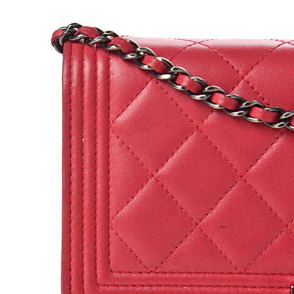 Chanel Calfskin Quilted Boy Wallet On Chain WOC Red 14 of 22