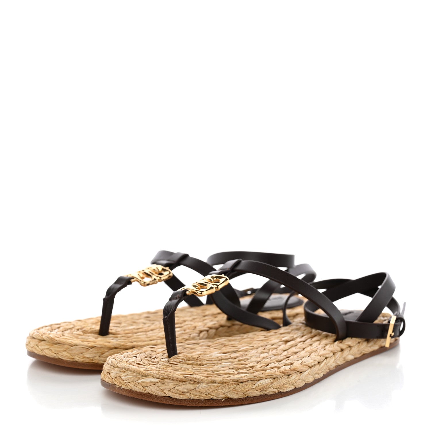 Givenchy Calfskin Raffia 4G Liquid Espadrille Sandals 35 Ebony Natural 3 of 11