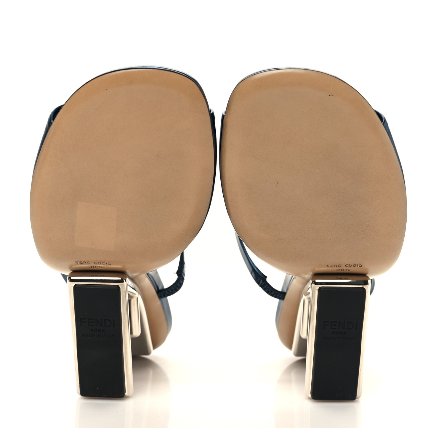 Metallic Calfskin Fendi First 95mm Slide Sandals 38.5 Perfect