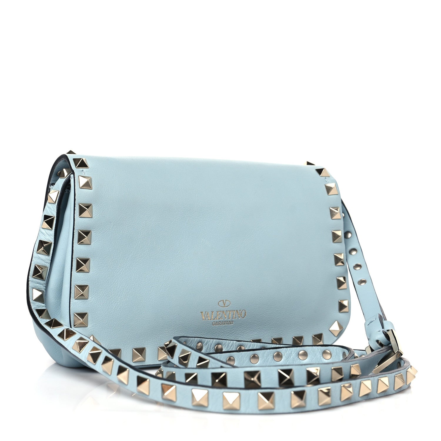 Valentino Garavani Vitello Mini Rockstud Flap Saddle Crossbody Bag Sky Sorbet 3 of 8