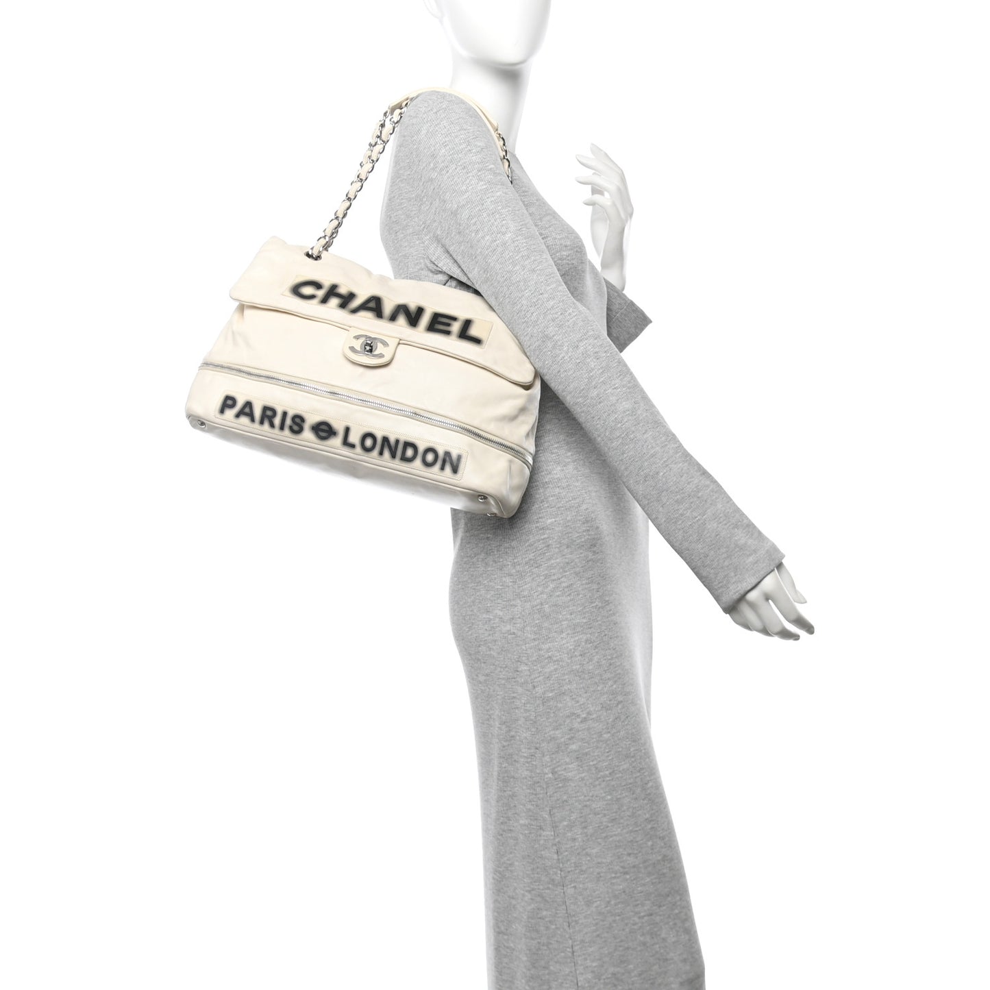 Calfskin Large Expandable Paris London Flap Bag White