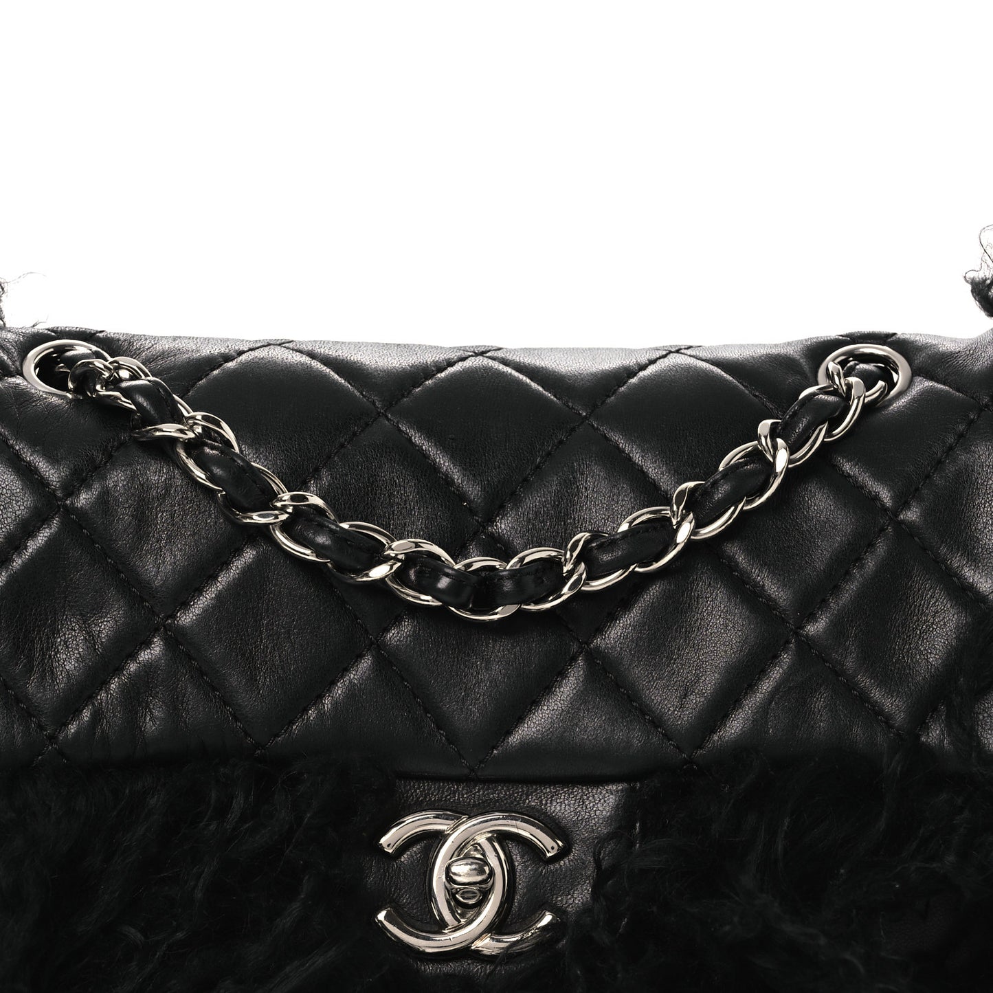 Lambskin Goat Fur Quilted Tibet Medium Flap Black