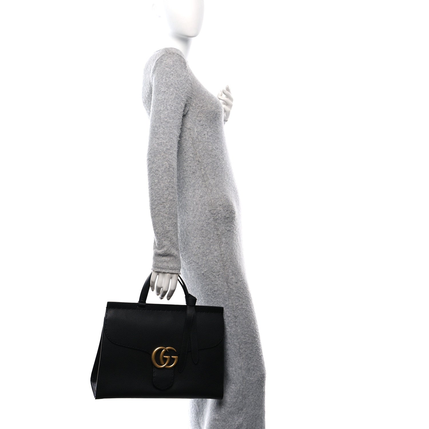 Gucci Calfskin Medium GG Marmont Top Handle Bag Black 2 of 13