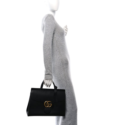 Gucci Calfskin Medium GG Marmont Top Handle Bag Black 2 of 13