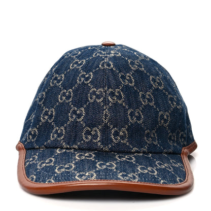 Gucci Washed Jacquard Denim Nappa GG Monogram Oscar Baseball Hat M Denim Cuir 2 of 7