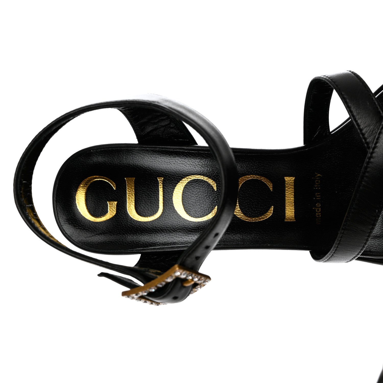 Gucci Nappa Crystal Buckle Platform Sandals 36 Black Gold 6 of 9