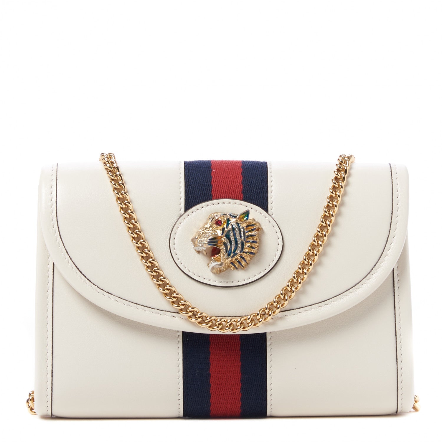 Gucci Textured Calfskin Web Mini Rajah Slim Flap Shoulder Bag Mystic White 1 of 10