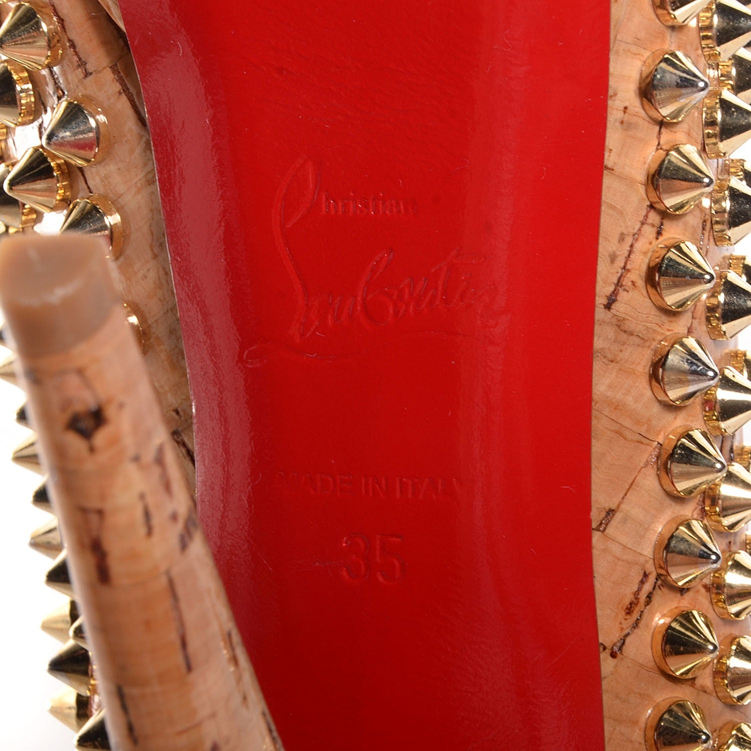 Christian Louboutin Cork Alti Spikes 160 Pumps 35 Natural Gold 6 of 7