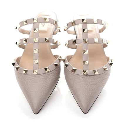 Valentino Garavani Pebbled Calfskin Rockstud Flat Cage Mules 38 Poudre 5 of 10