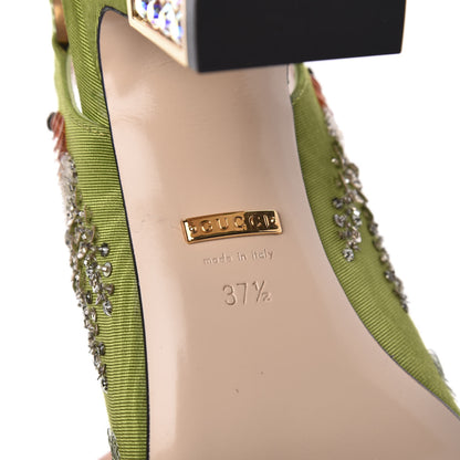 Gucci Moire Fabric Eyes Crystal Square G Madelyn Slingbacks 37.5 Lemon Leaf 7 of 11
