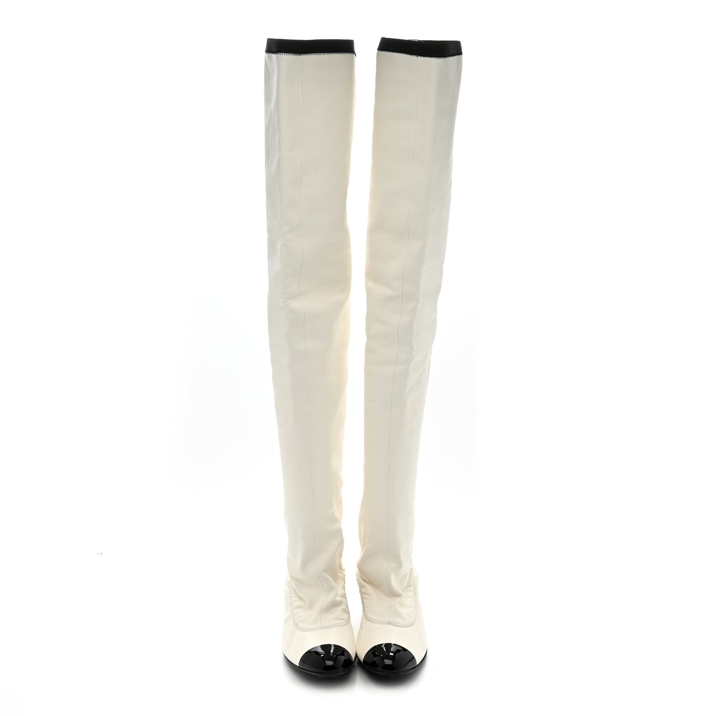 Lambskin Patent Cap Toe Over the Knee Boots 38 White