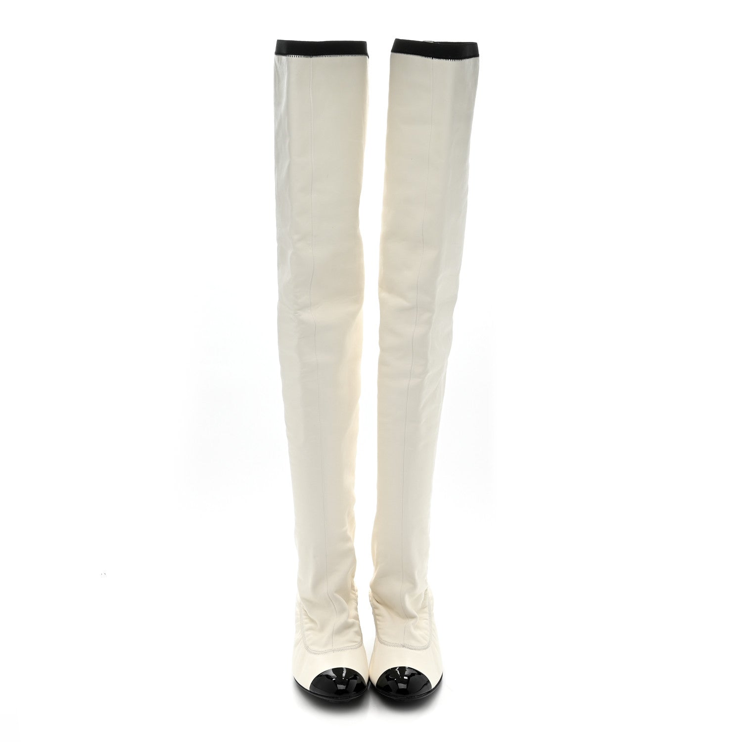 Chanel Lambskin Patent Cap Toe Over the Knee Boots 38 White 13 of 28