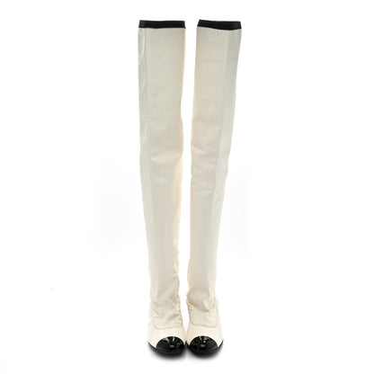 Chanel Lambskin Patent Cap Toe Over the Knee Boots 38 White 13 of 28