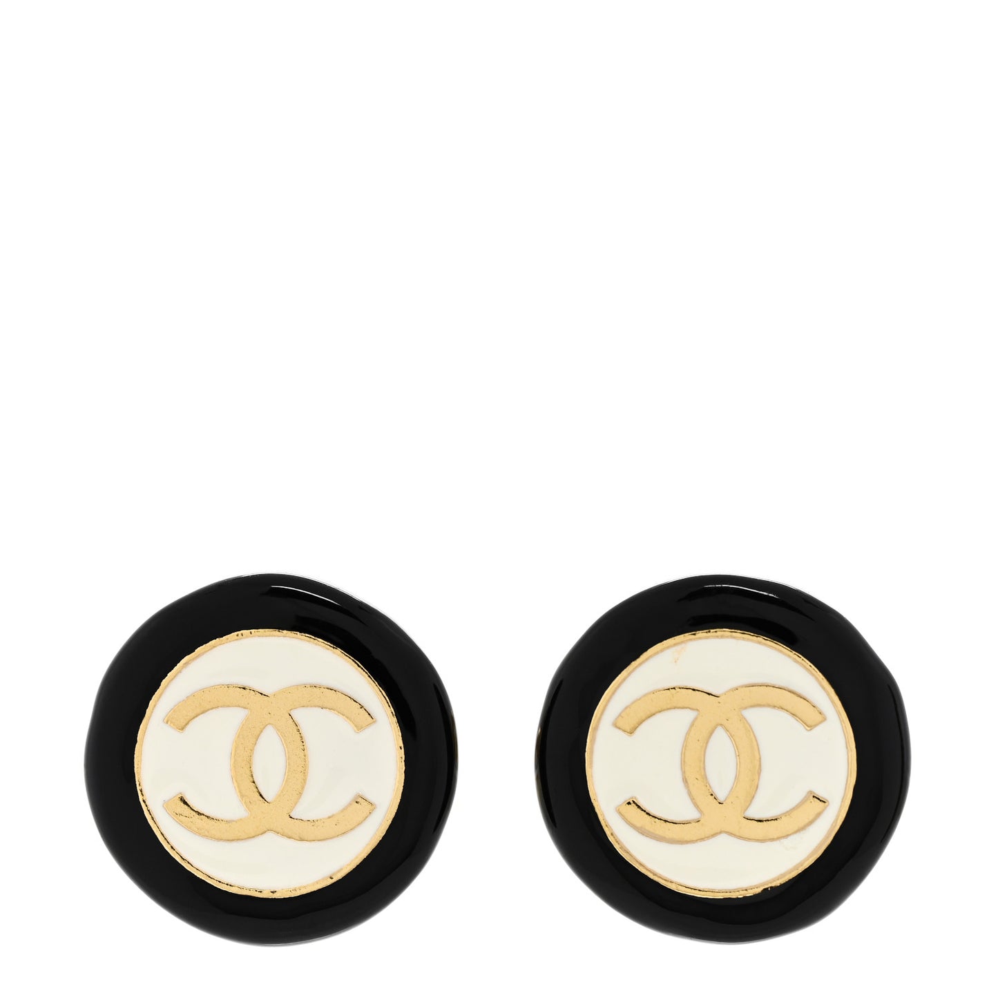 Enamel CC Clip On Earrings Black White