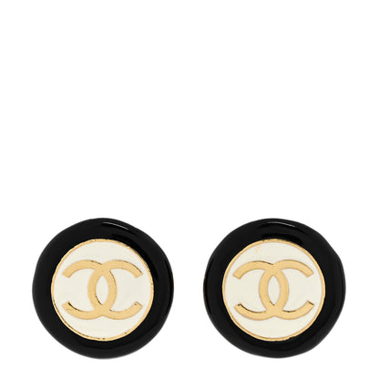 Chanel Enamel CC Clip On Earrings Black White 1 of 4