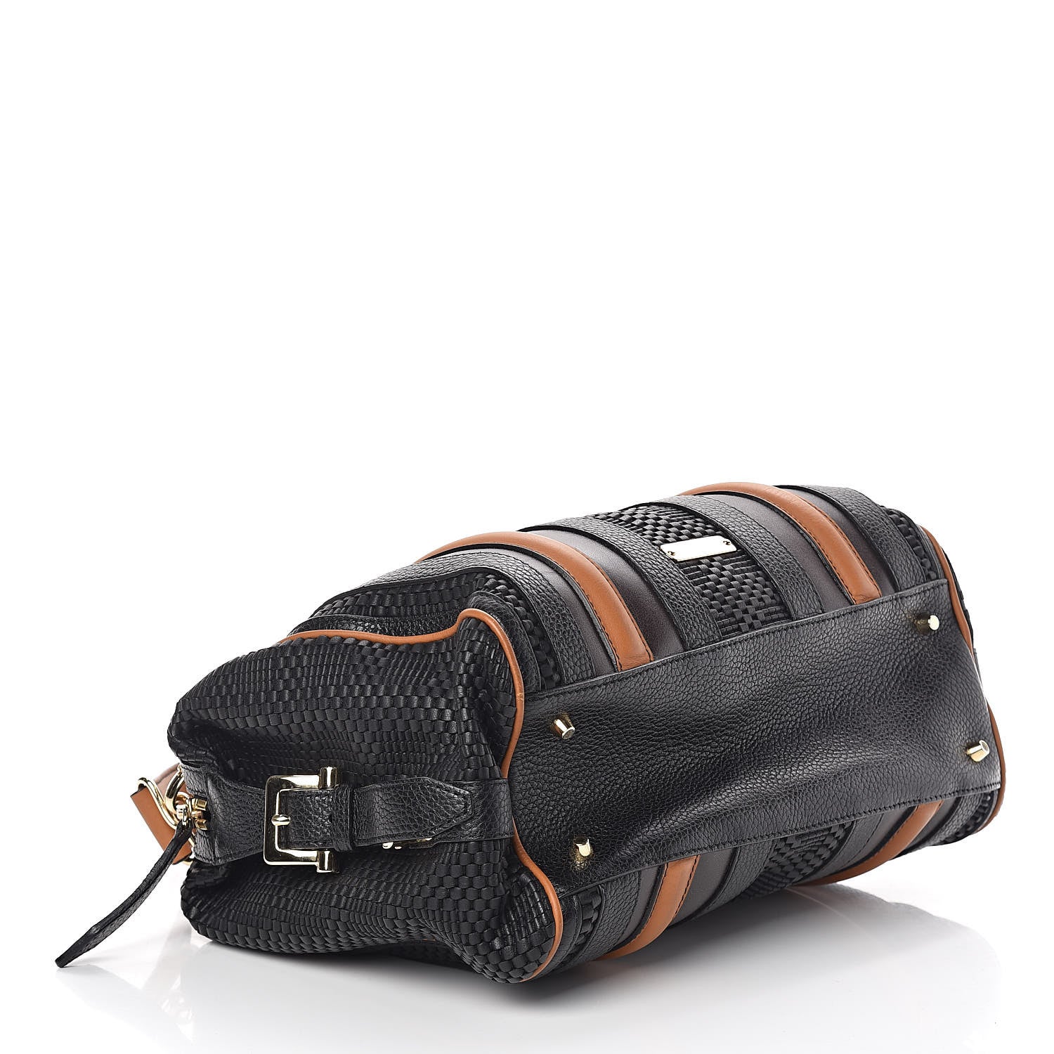 Burberry Calfskin Raffia Prorsum Bowling Black Brown 4 of 10