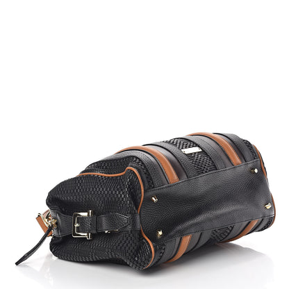Burberry Calfskin Raffia Prorsum Bowling Black Brown 4 of 10