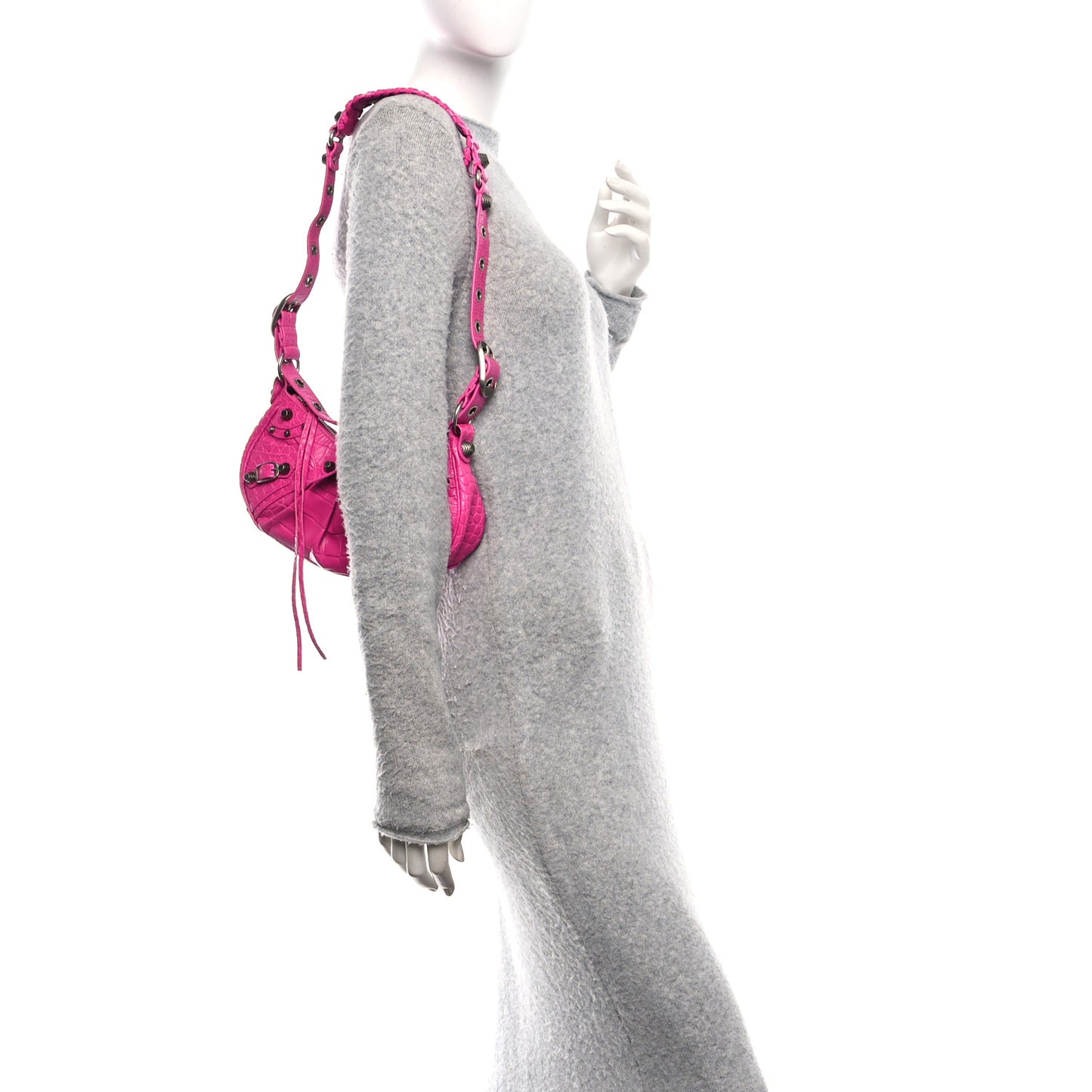 Extra Supple Calfskin Crocodile Embossed XS Le Cagole Shoulder Bag Lipstick Pink