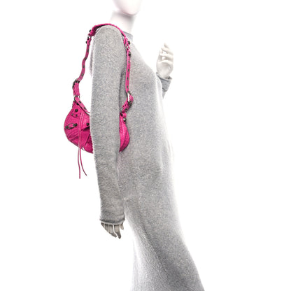 Balenciaga Extra Supple Calfskin Crocodile Embossed XS Le Cagole Shoulder Bag Lipstick Pink 2 of 11