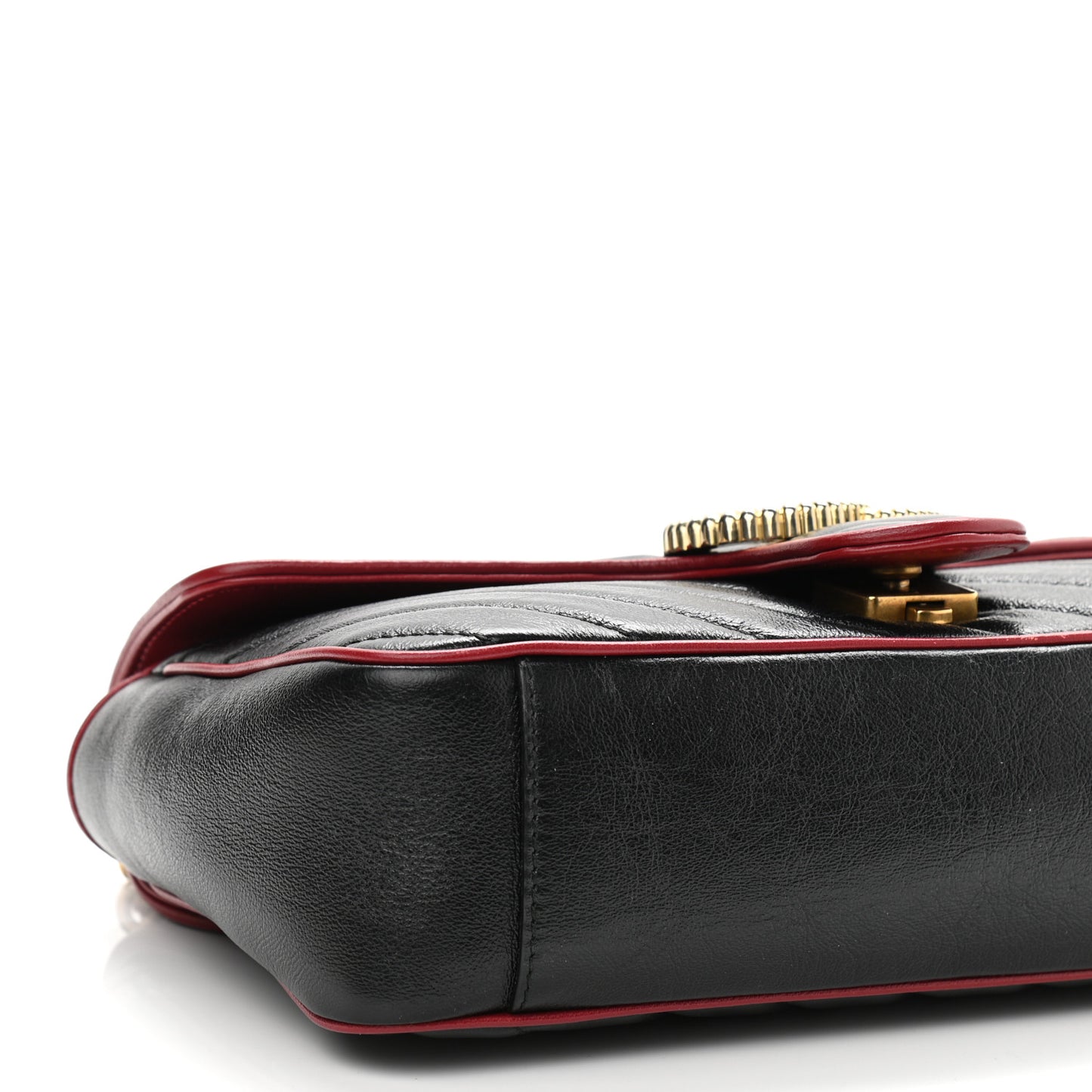 Vintage Effect Calfskin Matelasse Diagonal Small Torchon GG Marmont Shoulder Bag Black Romantic Cherry