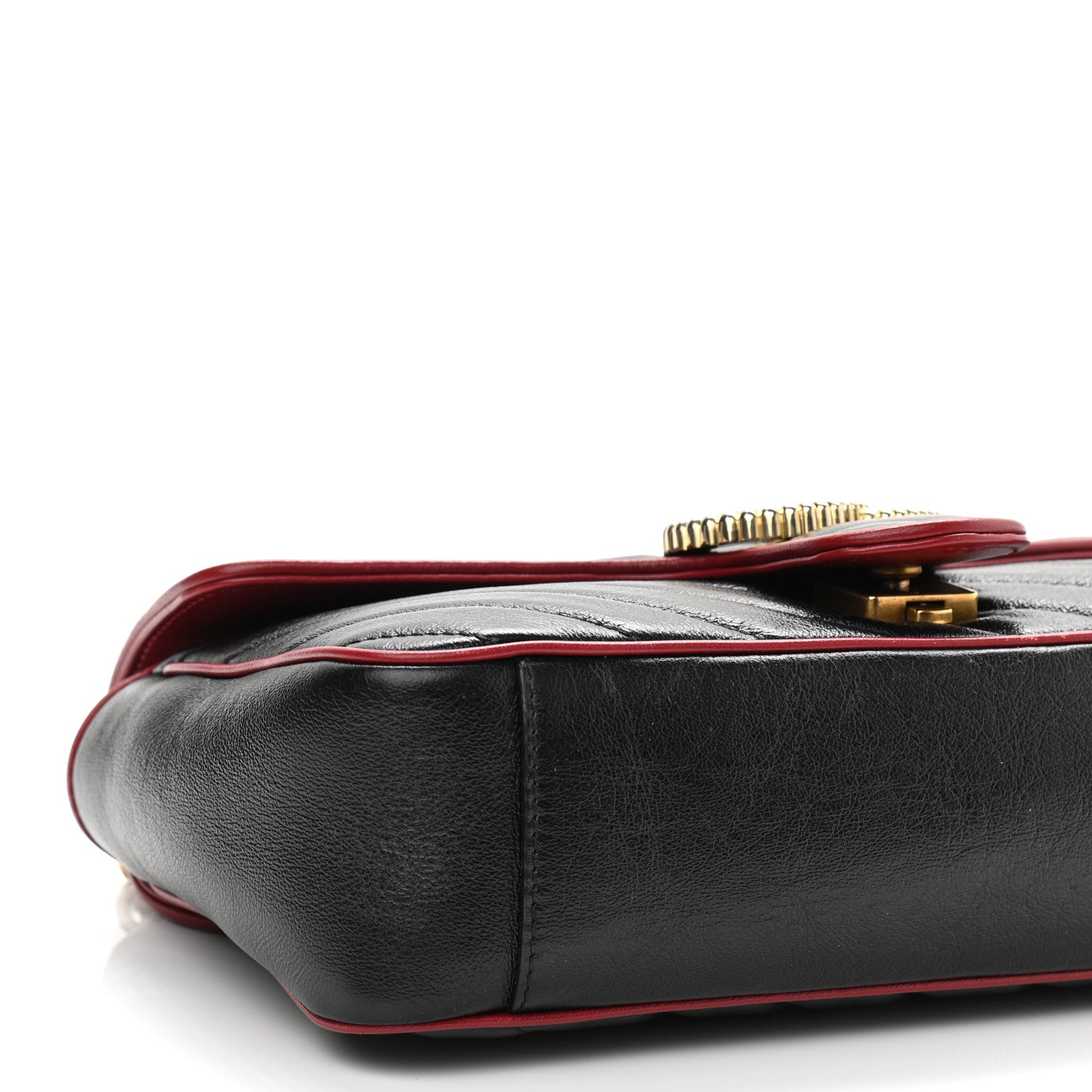 Gucci Vintage Effect Calfskin Matelasse Diagonal Small Torchon GG Marmont Shoulder Bag Black Romantic Cherry 9 of 10