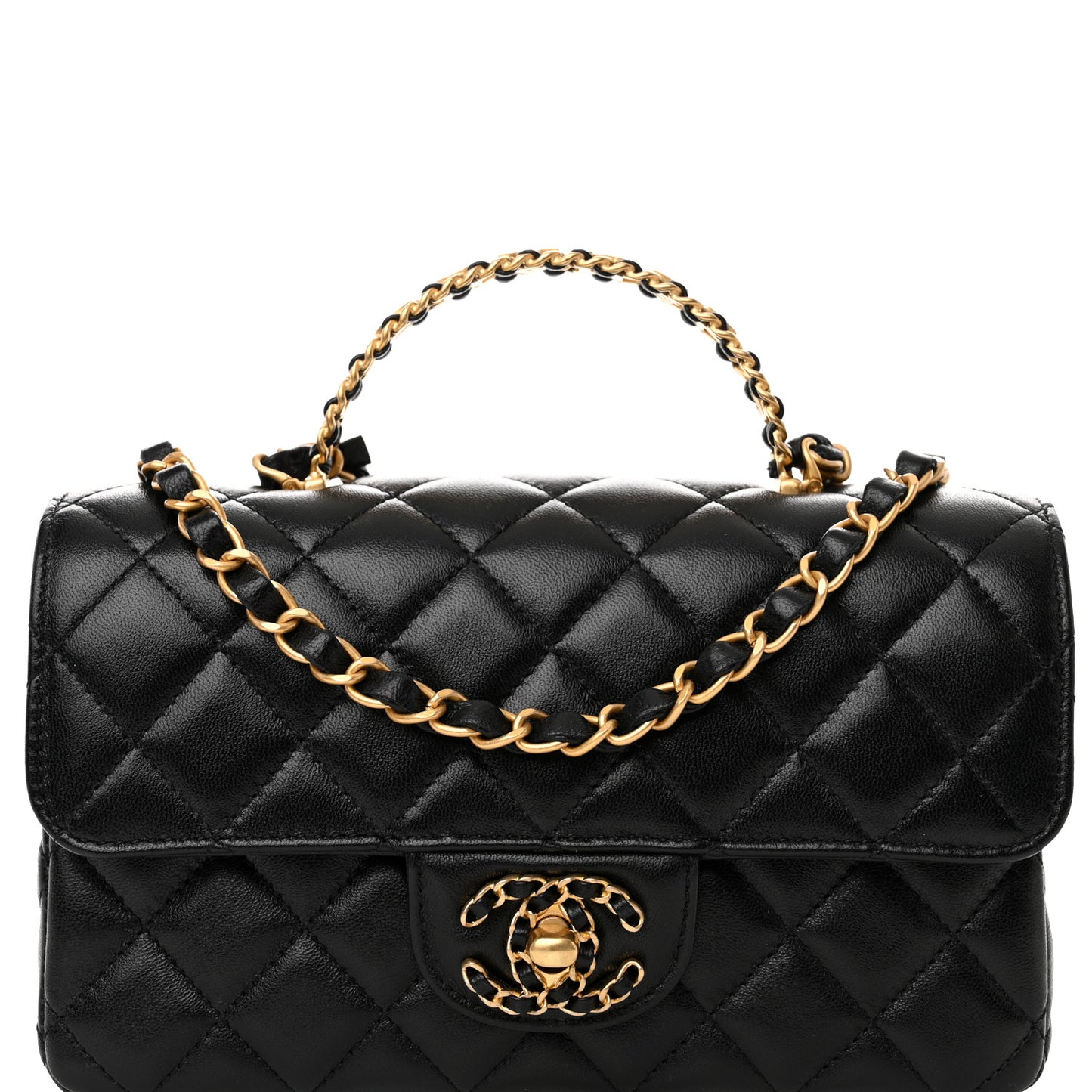 Lambskin Quilted Mini Strass On Top Flap Black