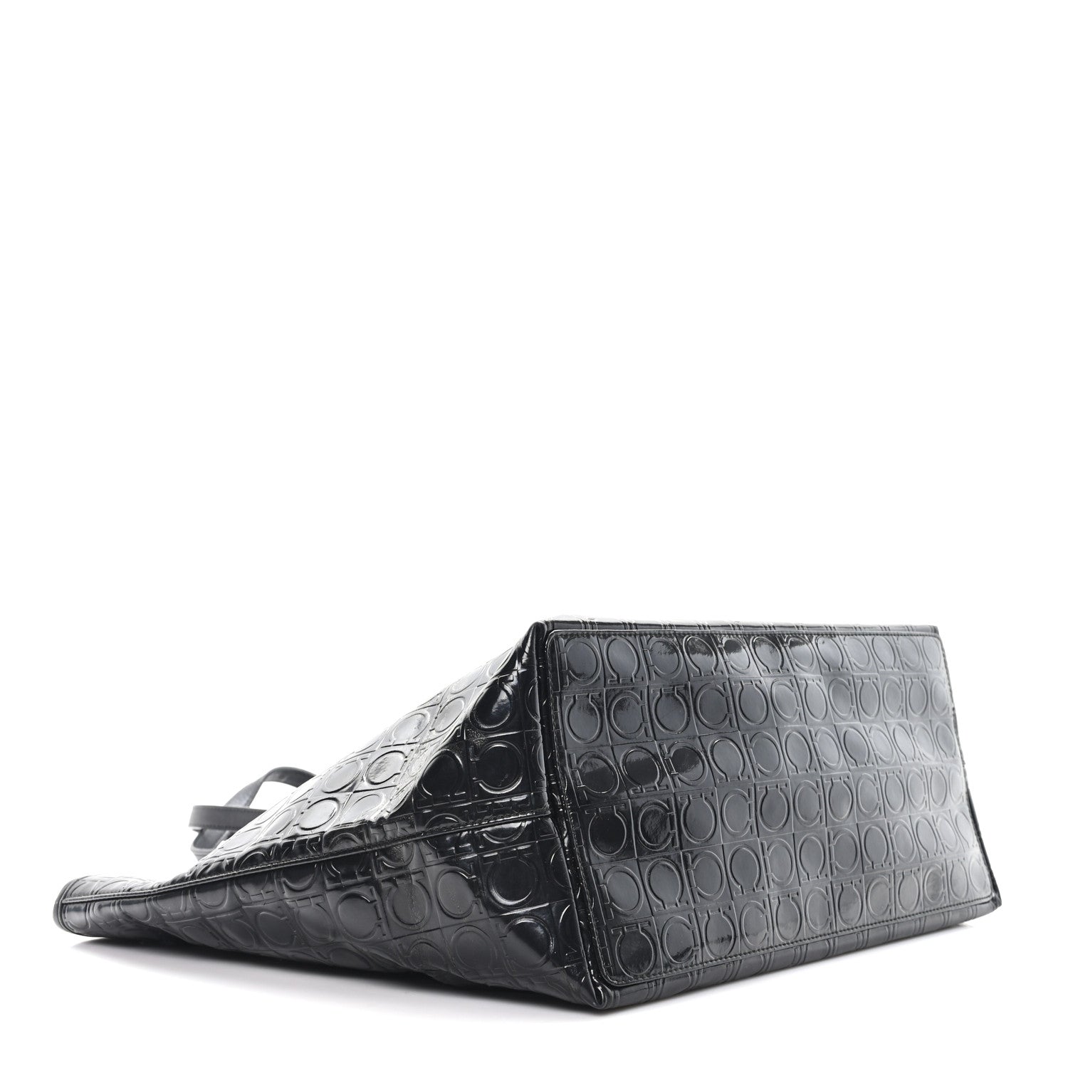 Salvatore Ferragamo Patent Gancini Embossed Tote Black 1823115
