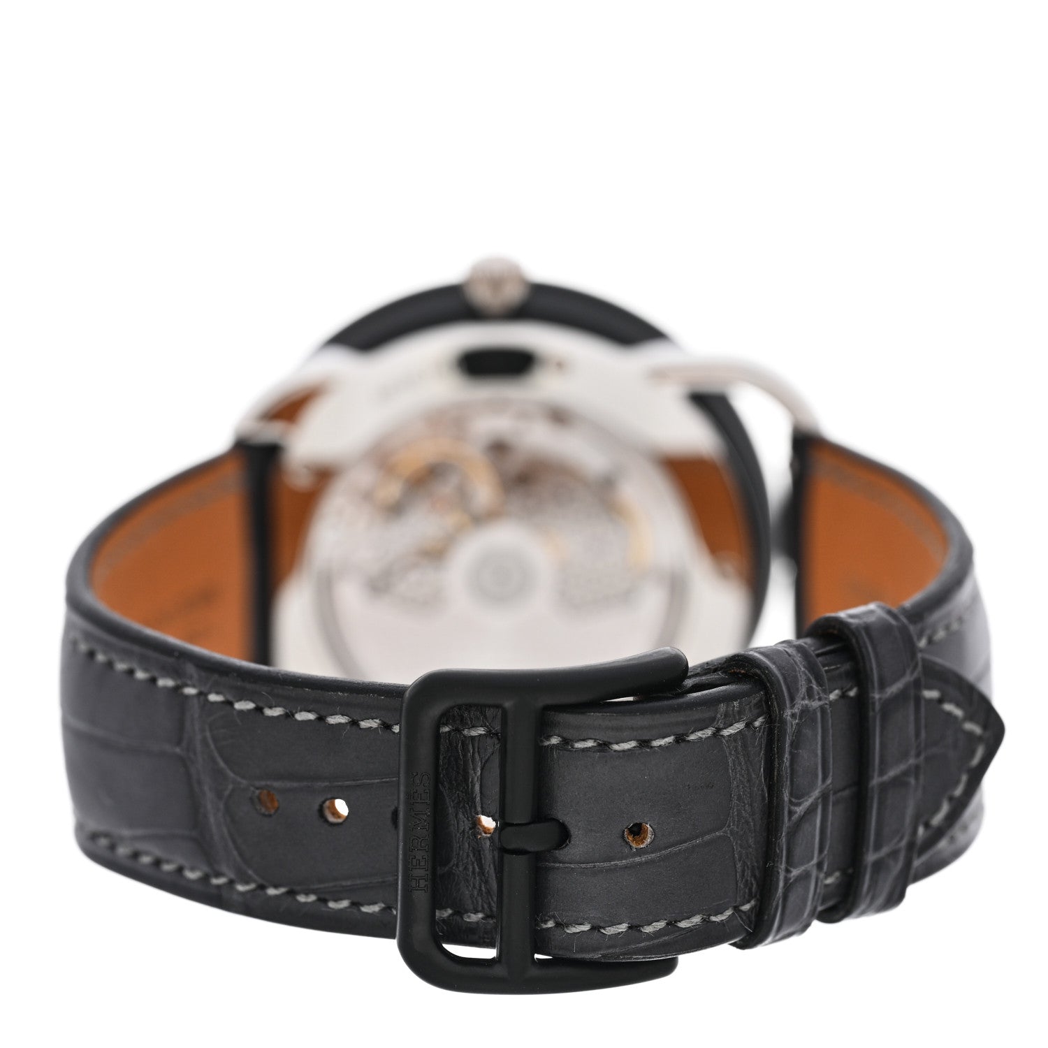 Hermes Platinum Titanium Alligator 43mm Arceau Le Temps Voyageur Automatic Watch Noir 3 of 5