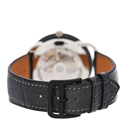 Hermes Platinum Titanium Alligator 43mm Arceau Le Temps Voyageur Automatic Watch Noir 3 of 5